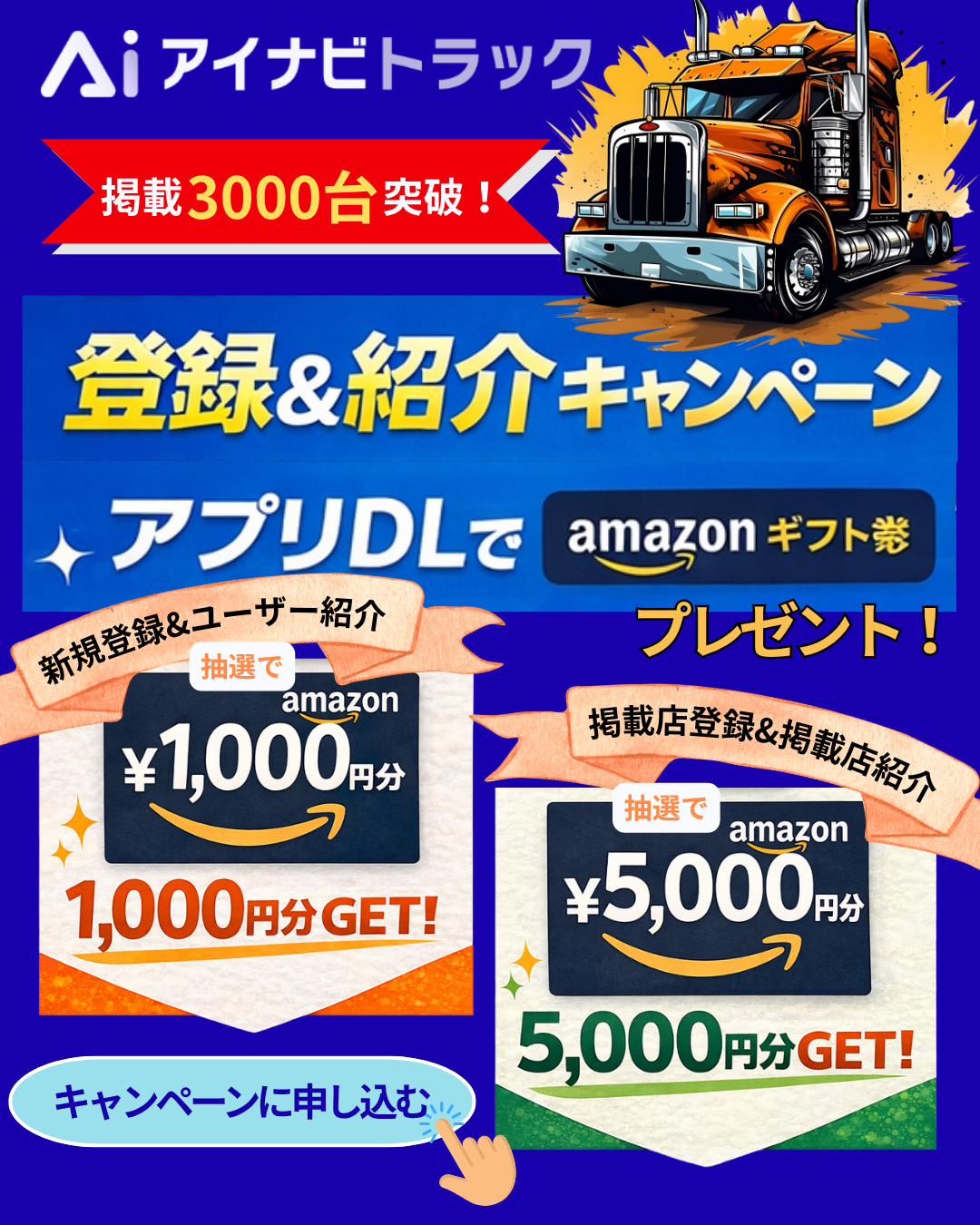 アイナビトラック掲載台数3000台突破キャンペーン